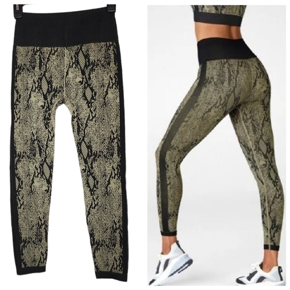 Fabletics Black and Tan Snake Print Leggings - Picture 1 of 14